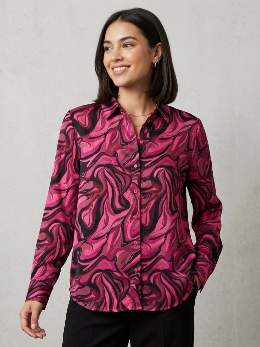 Pink Swirl Button-Up Blouse